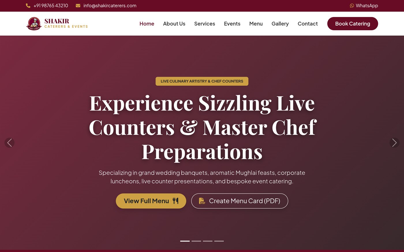 Shakir Caterers & Events live website screenshot